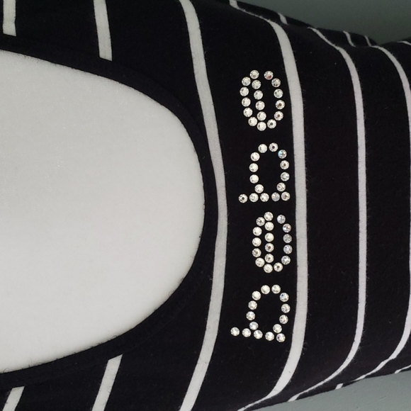 bebe rhinestone classic iconic tank top black white stripe - Picture 2 of 4